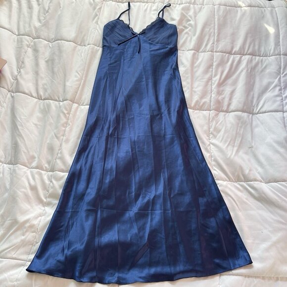 Unbranded Other - Womens Y2K Retro Blue Maxi Dress Slip Chemise Babydoll L Gown Navy High Slit